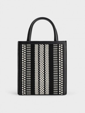 Geanta Tote Charles & Keith Woven Double Handle Negrii | 260MIRFZV