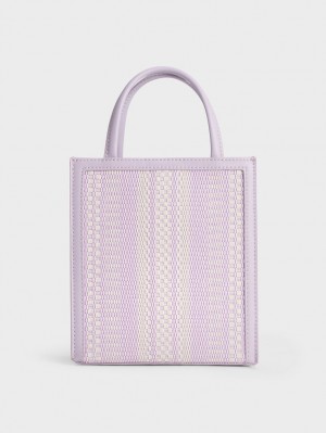 Geanta Tote Charles & Keith Woven Double Handle Violet | 592LTVKYC