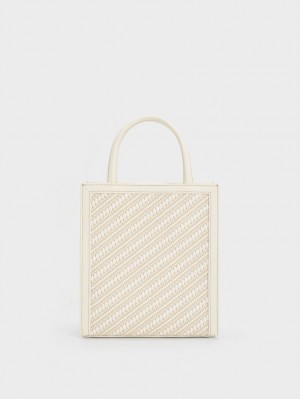 Geanta Tote Charles & Keith Woven Double Handle Albi | 739RPGDZK