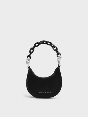 Genti Mini Charles & Keith Koi Chain Handle Negrii | 631XSETZV