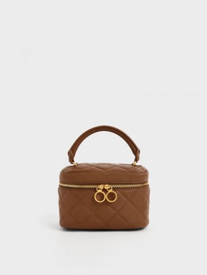 Genti Mini Charles & Keith Matlasat Two-Way Zip Ciocolata | 034ONUKXJ