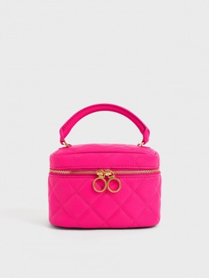 Genti Mini Charles & Keith Matlasat Two-Way Zip Fucsie | 365UXFZOQ