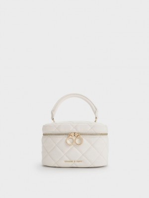 Genti Mini Charles & Keith Matlasat Two-Way Zip Albi | 385YISGMQ