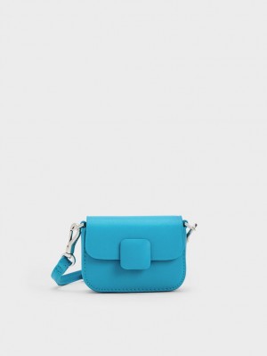 Genti Mini Charles & Keith Micro Koa Square Push-Lock Albastri | 654IJXORM