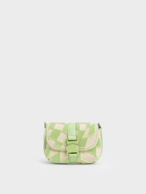 Genti Mini Charles & Keith Zetta Belt Cu Catarama Checkered Verzi | 506IVFYQO