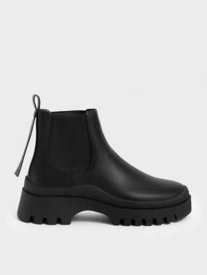 Ghete Chelsea Charles & Keith Extended Pull Tab Negrii | 740VYIECM