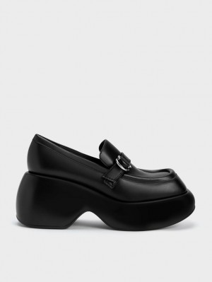 Mocasini Charles & Keith Buckled Platforma Penny Negrii | 703LKQBMZ