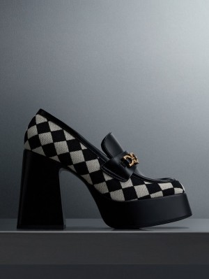 Mocasini Charles & Keith Checkered Metallic Accent Platforma Negrii | 517RPWGQS