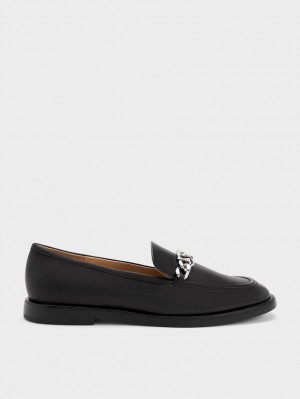 Mocasini Charles & Keith Gabine Chain-Link Piele Negrii | 597EYAIGX