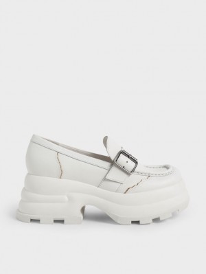 Mocasini Charles & Keith Jules Platforma Buckled Albi | 285YORGKN