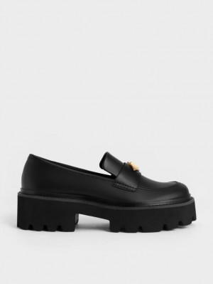 Mocasini Charles & Keith Metallic Accent Grosolan Platforma Penny Negrii | 107KGIQOW