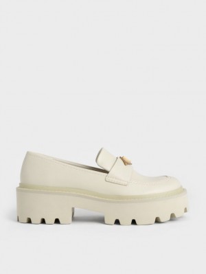 Mocasini Charles & Keith Metallic Accent Grosolan Platforma Penny Albi | 240PFYKDM
