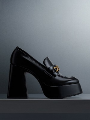 Mocasini Charles & Keith Metallic Accent Platforma Negrii | 217KXWQZH