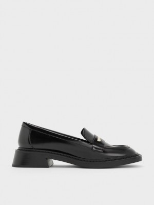 Mocasini Charles & Keith Metallic Penny Tab Negrii | 459HMVNTC