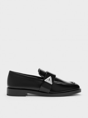 Mocasini Charles & Keith Trice Metallic Accent Negrii | 218WGRLEP