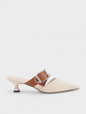 Mules Charles & Keith Asymmetric Cu Catarama Linen Toc Bej | 908QOWZXY