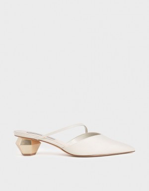 Mules Charles & Keith Asymmetric Curea Chrome Heel Albi | 569MPSTOQ
