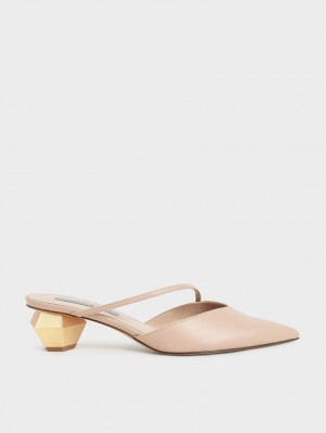 Mules Charles & Keith Asymmetric Curea Chrome Heel Roz Deschis | 371ITZQXF