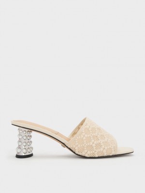 Mules Charles & Keith Beaded Heel Crochet Albi | 473TBHJRK