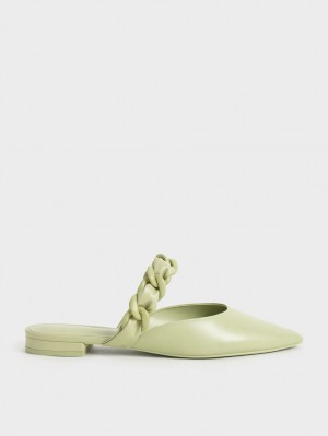 Mules Charles & Keith Braided Chain-Link Plati Verzi | 103KBCSEL