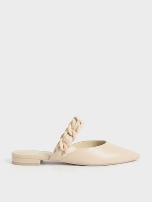 Mules Charles & Keith Braided Chain-Link Plati Bej | 780NECMYW