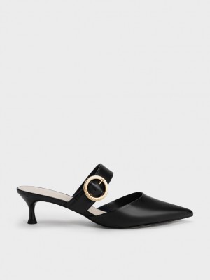 Mules Charles & Keith Buckled Curea Spool Heel Negrii | 264WMZUGV