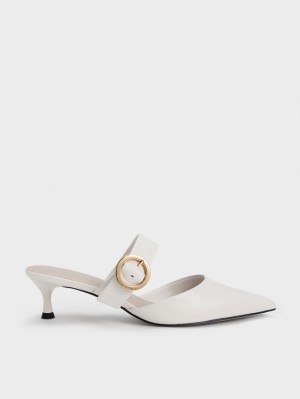 Mules Charles & Keith Buckled Curea Spool Heel Albi | 623DFSLQY