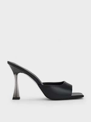 Mules Charles & Keith Clear Flared Heel Negrii | 590ZTWBRO