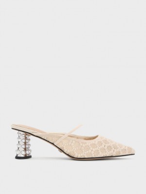 Mules Charles & Keith Crochet & Piele Beaded Heel Albi | 693RDCMBS