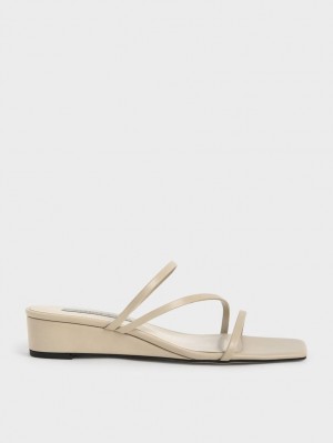 Mules Charles & Keith Cu Bretele Wedge Bej | 897LNOETI