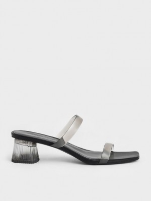 Mules Charles & Keith Double Curea See-Through Negrii | 053FPQHBO