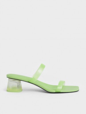Mules Charles & Keith Double Curea See-Through Verzi | 087IJHKDG