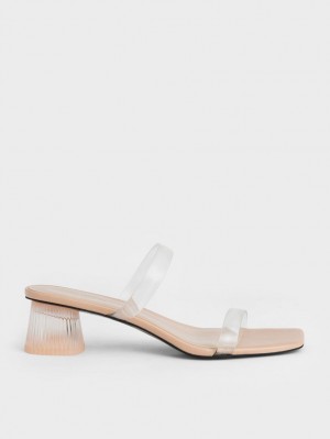 Mules Charles & Keith Double Curea See-Through Bej | 278RCAFTU