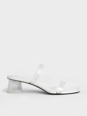 Mules Charles & Keith Double Curea See-Through Albi | 217TAMPJO