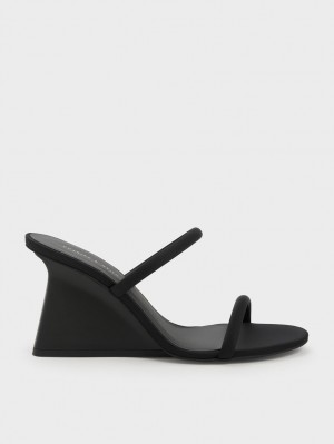 Mules Charles & Keith Double Curea Wedge Negrii | 031QPCYFS