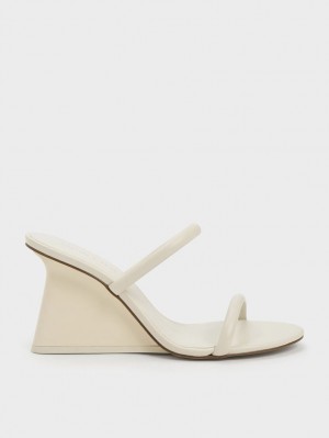 Mules Charles & Keith Double Curea Wedge Albi | 865BSUEQA