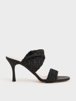Mules Charles & Keith Double Curea Woven Toc Negrii | 913JIXVHO