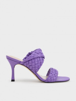 Mules Charles & Keith Double Curea Woven Toc Violet | 937AOSEFG