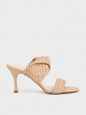 Mules Charles & Keith Double Curea Woven Toc Bej | 483JCAKQF