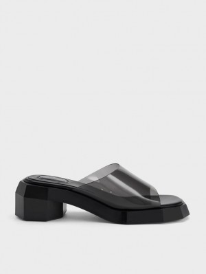 Mules Charles & Keith Fia See-Through Geometric Negrii | 769NMUGES