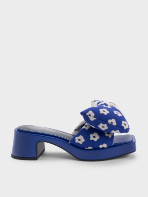 Mules Charles & Keith Floral Puffy Bow Toc Albastri | 798YEGFAU