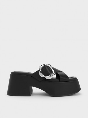 Mules Charles & Keith Flower-Cu Catarama Crossover Platforma Negrii | 548RPMJOV
