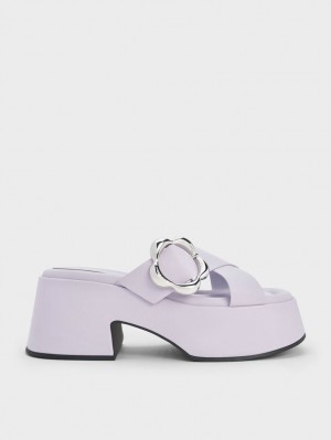Mules Charles & Keith Flower-Cu Catarama Crossover Platforma Violet | 529YCPILD