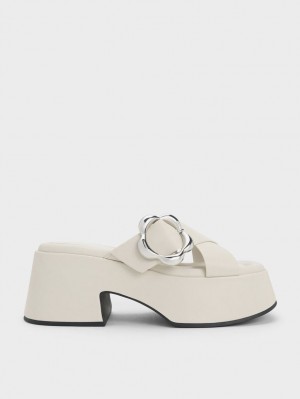 Mules Charles & Keith Flower-Cu Catarama Crossover Platforma Albi | 617URYHIK