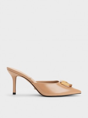 Mules Charles & Keith Gabine Lacuita Piele Bej | 835AZLSFJ