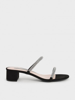 Mules Charles & Keith Gem-Encrusted Cu Bretele Toc Negrii | 801YCJFOE