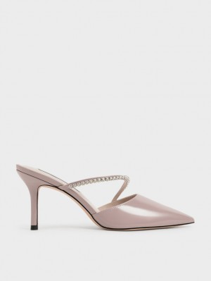 Mules Charles & Keith Gem-Encrusted Lacuita Violet | 045CYSDOH