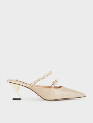 Mules Charles & Keith Gem-Encrusted Metallic Glittered Aurii | 046GWBECO
