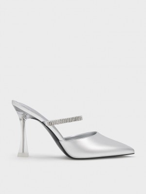 Mules Charles & Keith Gem Curea Metallic Argintii | 801JOIDBK