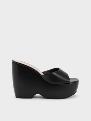 Mules Charles & Keith Grosolan Platforma Wedge Negrii | 725DZKERU